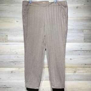 Max Studio Slim Trouser 3X Brown Herringbone Pull On Knit Pants Elastic Waist